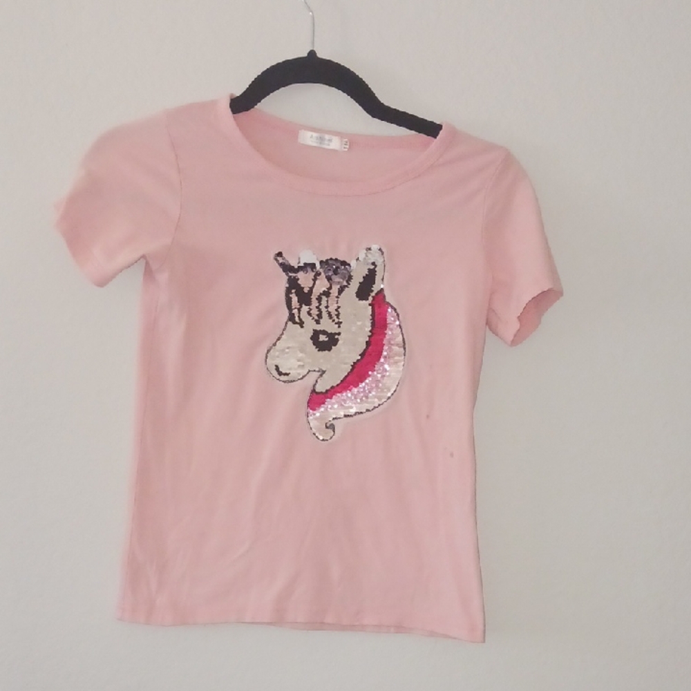 🐞10 for 13❗️SALE❗️Charming Pink Sequin Unicorn Kids Tee